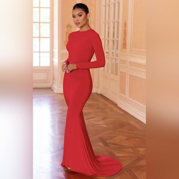 Club L Dresses Club L One Step Ahead Red Long Sleeve Backless